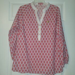 Magnolia Lane Collection Blouse Women's Size Medium Masters Emblem Pink‎ White